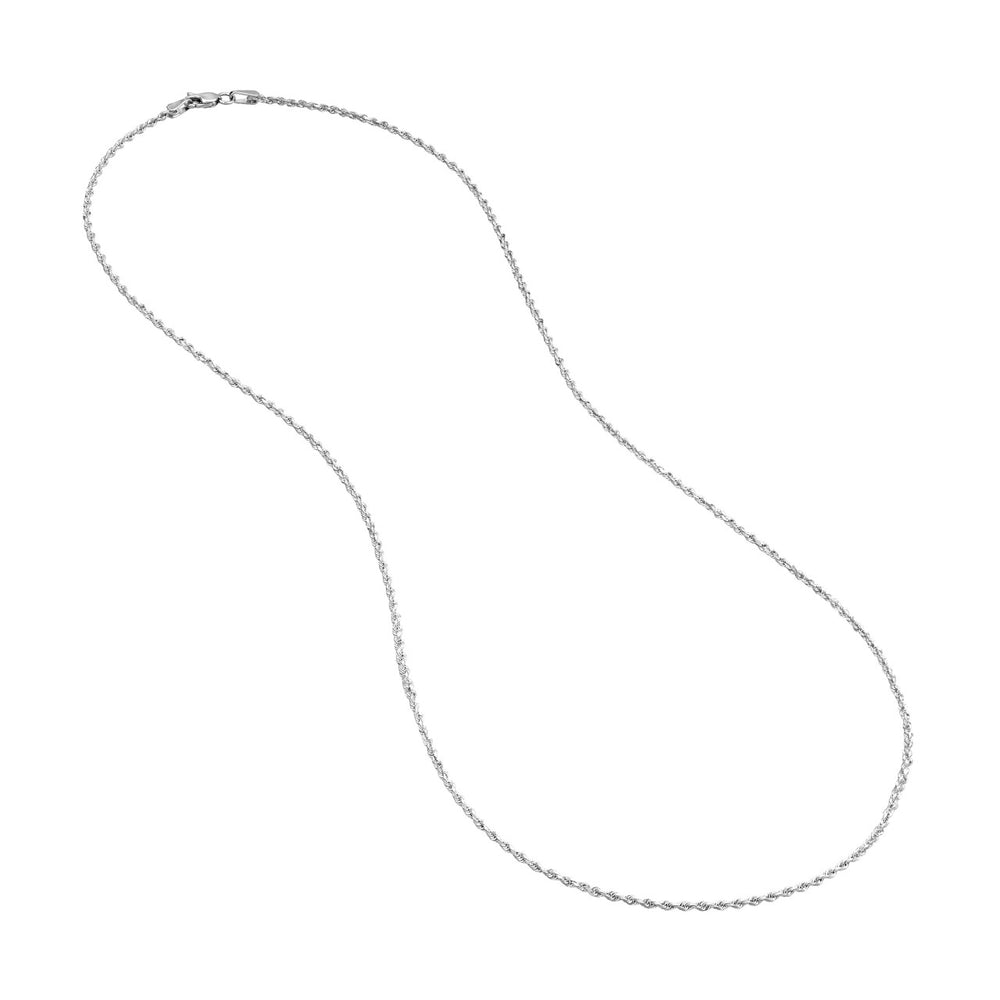 14K White Gold 1.75mm Solid Diamond Cut Rope Chain with Lobster Lock