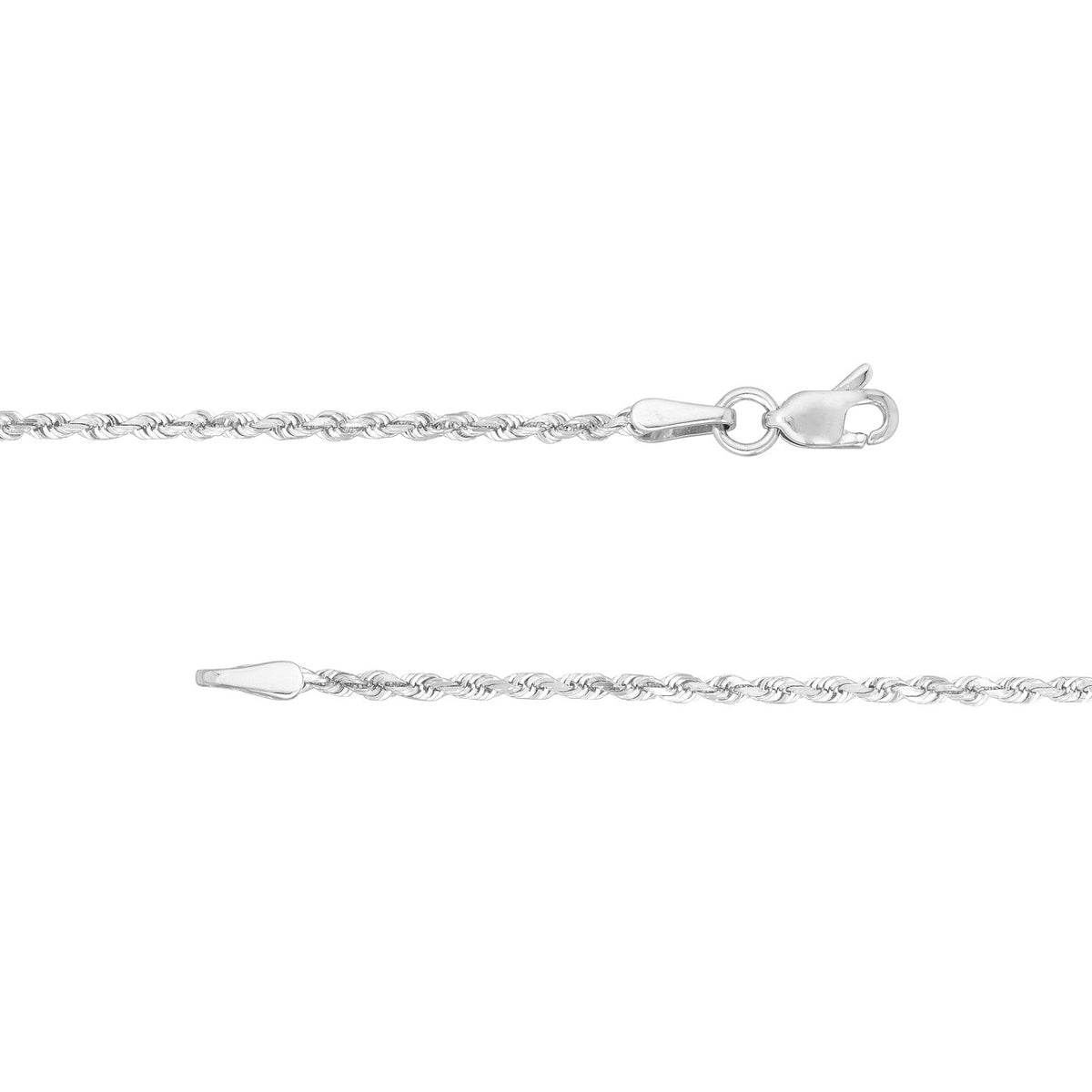 14K White Gold 1.75mm Solid Diamond Cut Rope Chain with Lobster Lock