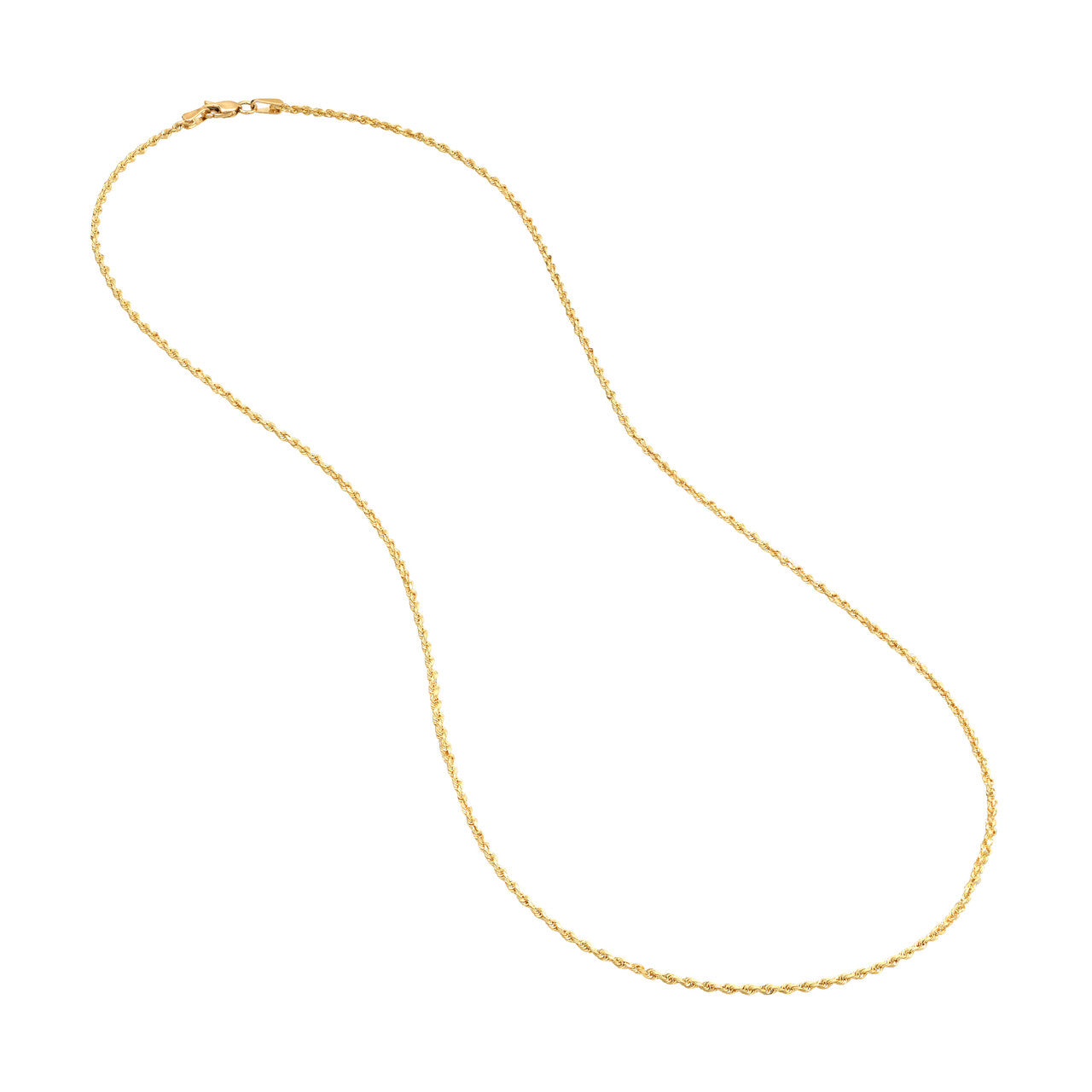 14K Yellow Gold 1.75mm Solid Diamond Cut Rope Chain with Lobster Lock