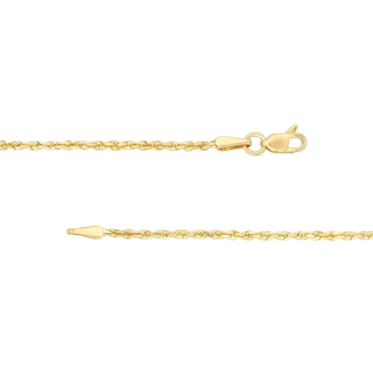 14K Yellow Gold 1.75mm Solid Diamond Cut Rope Chain with Lobster Lock