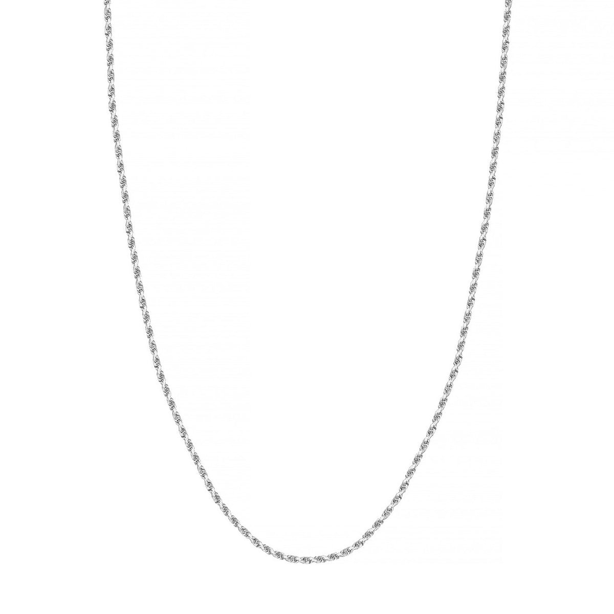 14K White Gold 2.00mm Solid Diamond Cut Rope Chain with Lobster Lock