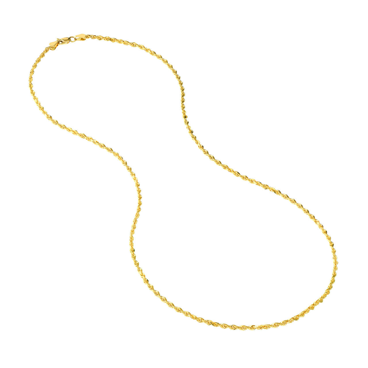 14K Yellow Gold 2.00mm Solid Diamond Cut Rope Chain with Lobster Lock