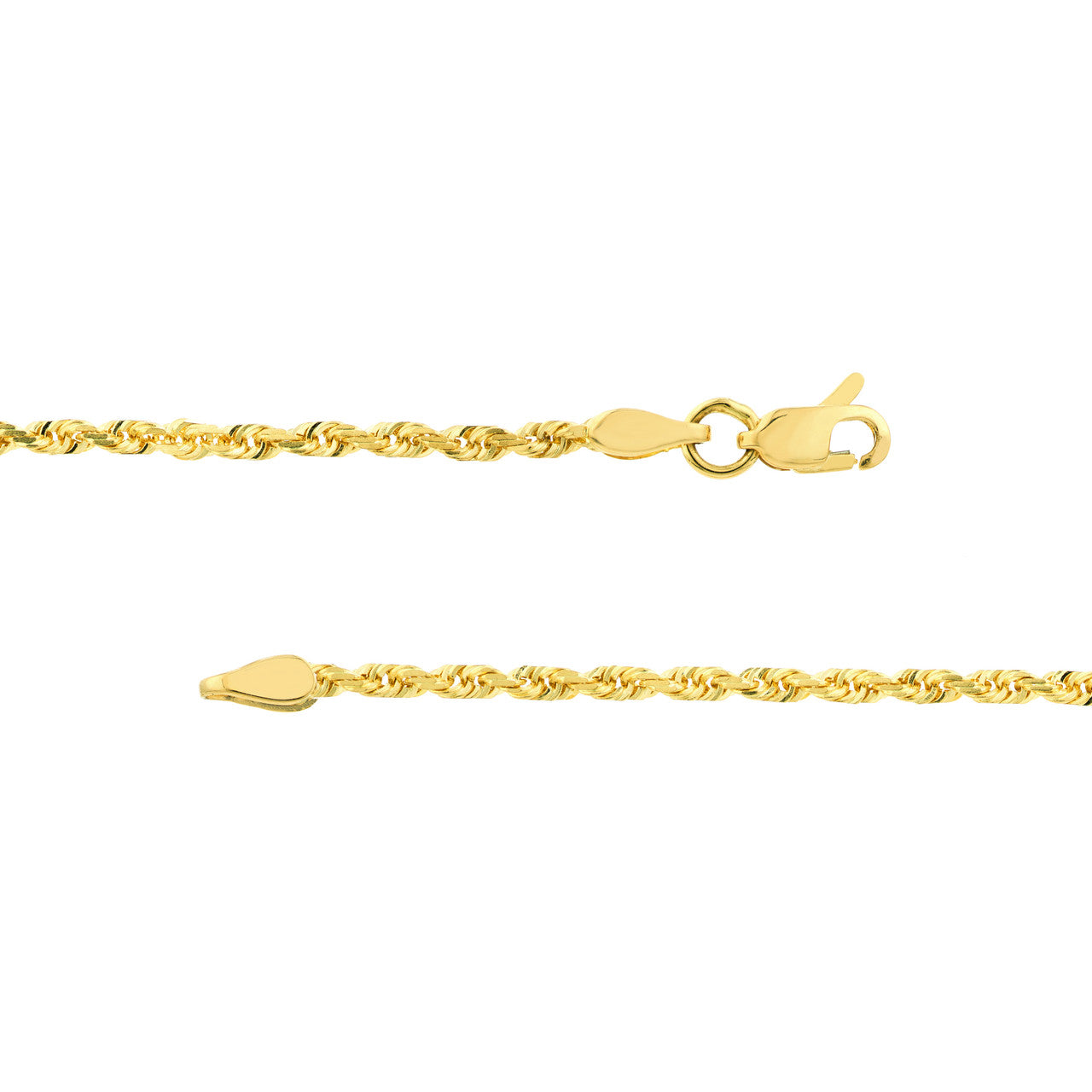 14K Yellow Gold 2.00mm Solid Diamond Cut Rope Chain with Lobster Lock