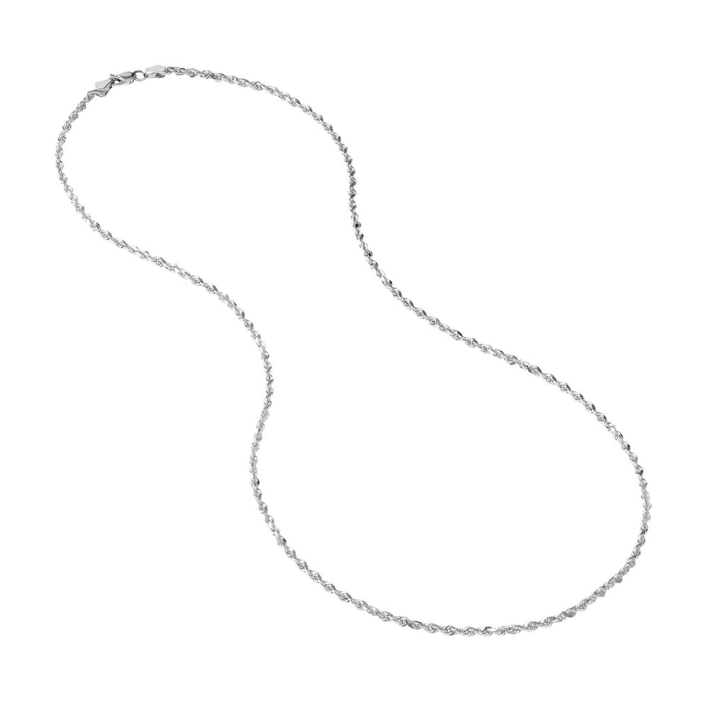 14K White Gold 2.00mm Solid Diamond Cut Rope Chain with Lobster Lock