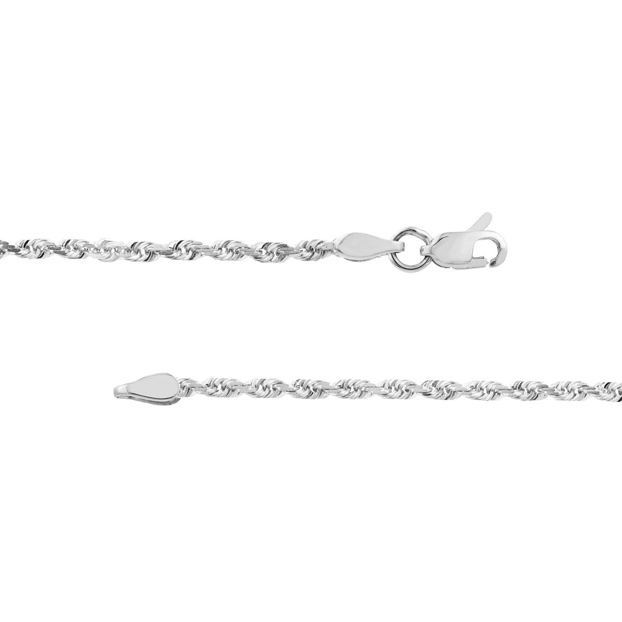 14K White Gold 2.00mm Solid Diamond Cut Rope Chain with Lobster Lock