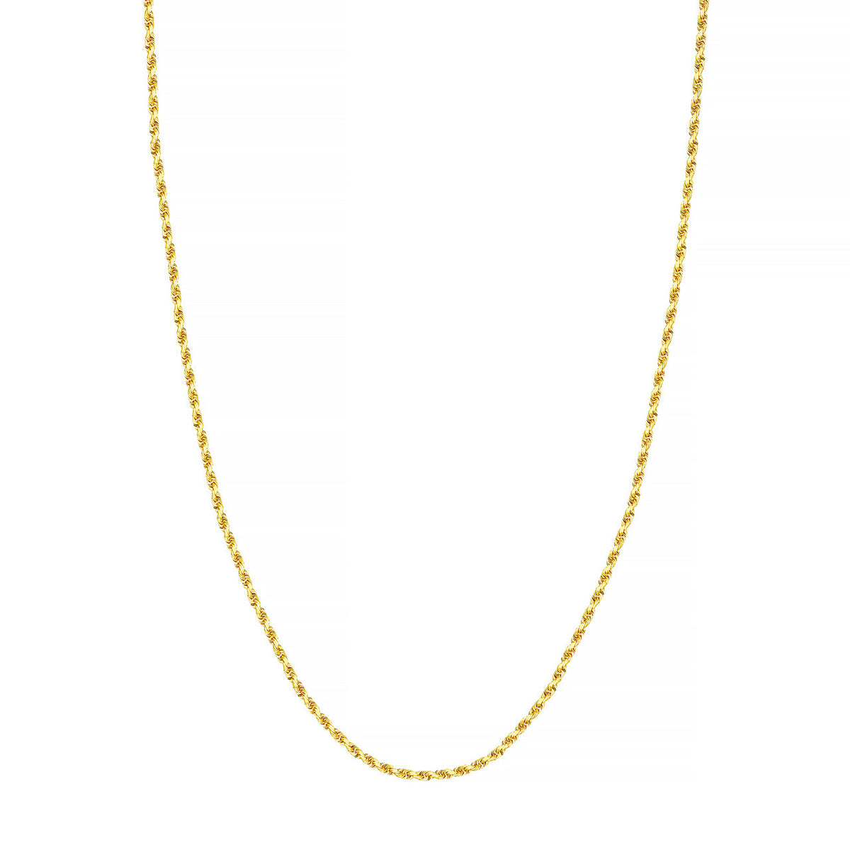 14K Yellow Gold 2.00mm Solid Diamond Cut Rope Chain with Lobster Lock