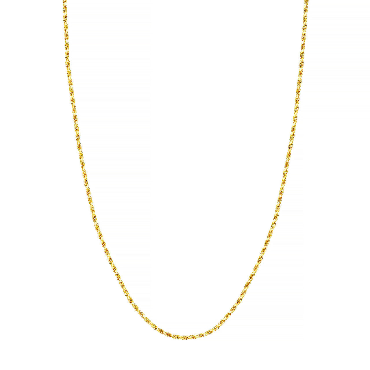 14K Yellow Gold 2.00mm Solid Diamond Cut Rope Chain with Lobster Lock