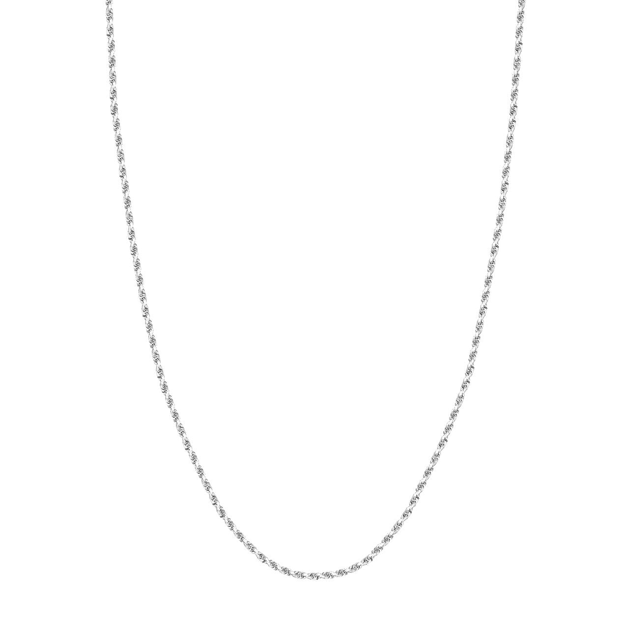 14K White Gold 2.25mm Solid Diamond Cut Rope Chain with Lobster Lock