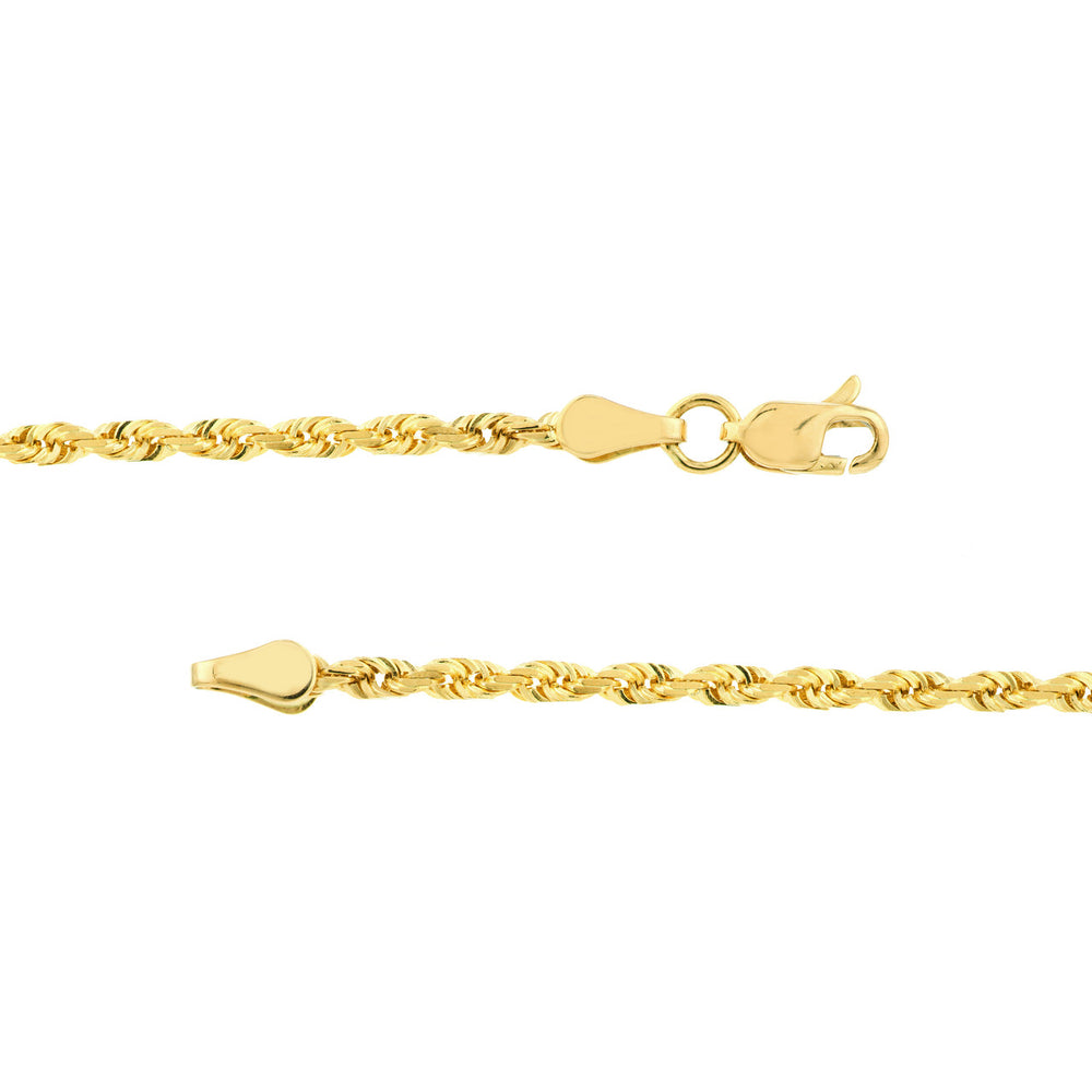 14K Yellow Gold 2.25mm Solid Diamond Cut Rope Chain with Lobster Lock