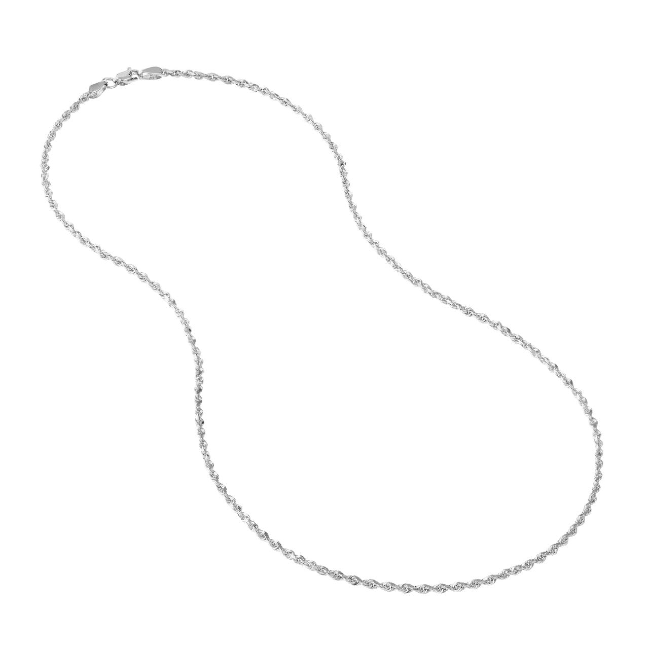 14K White Gold 2.25mm Solid Diamond Cut Rope Chain with Lobster Lock