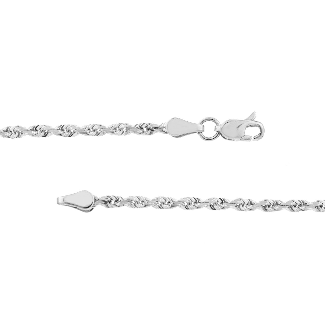 14K White Gold 2.25mm Solid Diamond Cut Rope Chain with Lobster Lock