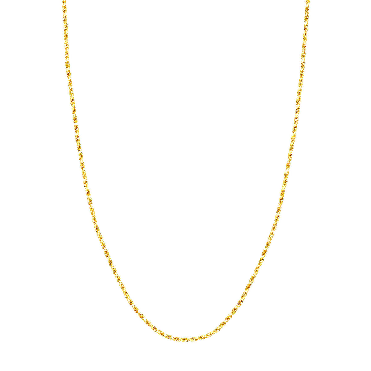 14K Yellow Gold 2.25mm Solid Diamond Cut Rope Chain with Lobster Lock