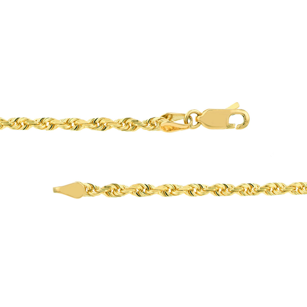 14K Yellow Gold 2.75mm Solid Diamond Cut Rope Chain with Lobster Lock