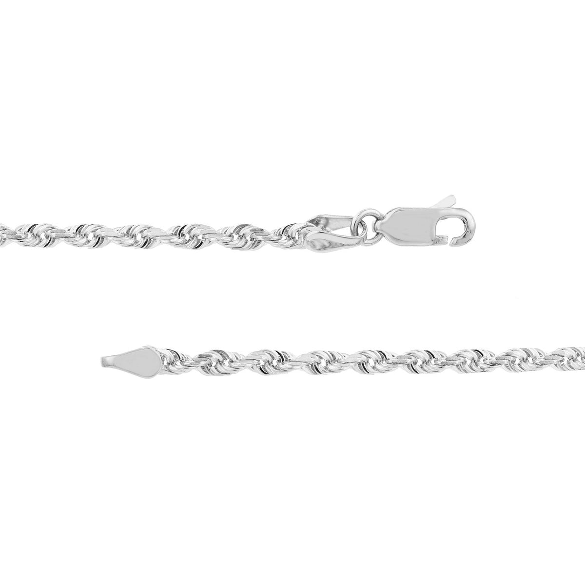 14K White Gold 2.75mm Solid Diamond Cut Rope Chain with Lobster Lock