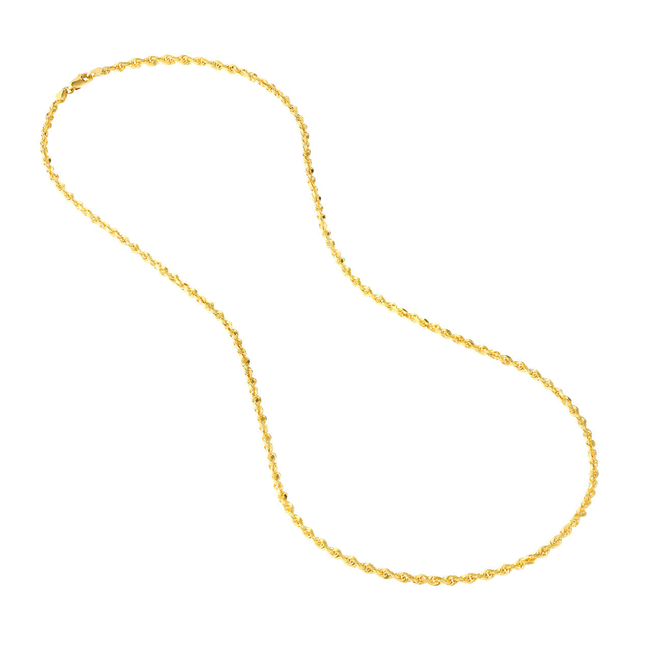 14K Yellow Gold 3.00mm Solid Diamond Cut Rope Chain with Lobster Lock