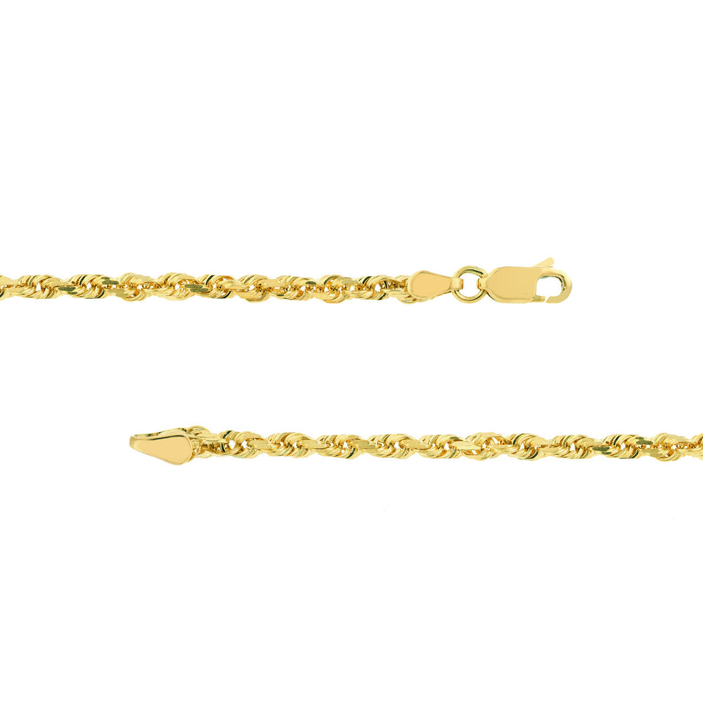 14K Yellow Gold 3.00mm Solid Diamond Cut Rope Chain with Lobster Lock