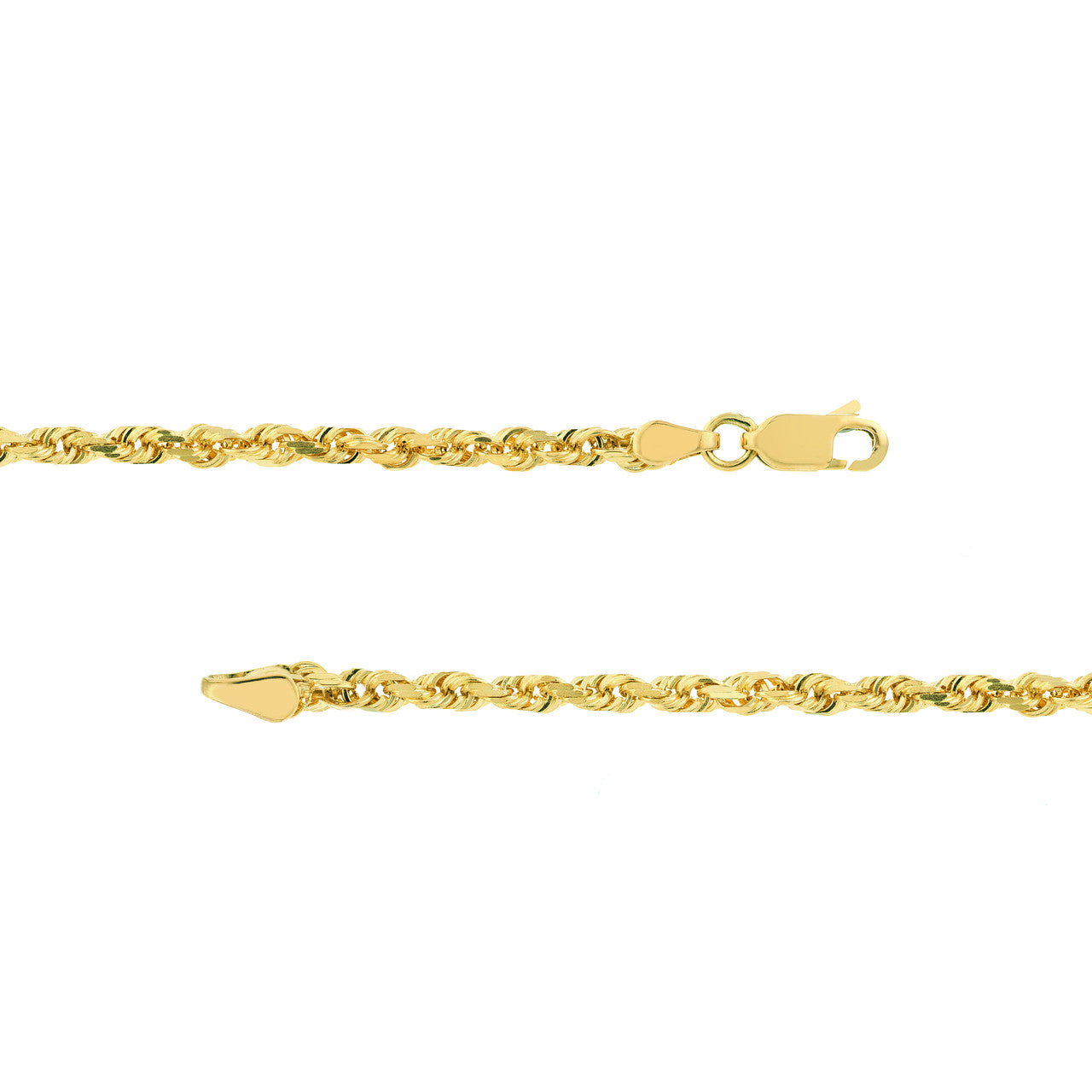 14K Yellow Gold 3.00mm Solid Diamond Cut Rope Chain with Lobster Lock