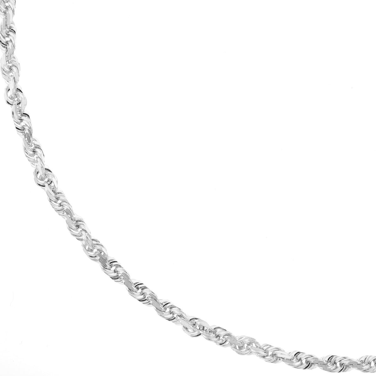 14K White Gold 3.00mm Solid Diamond Cut Rope Chain with Lobster Lock