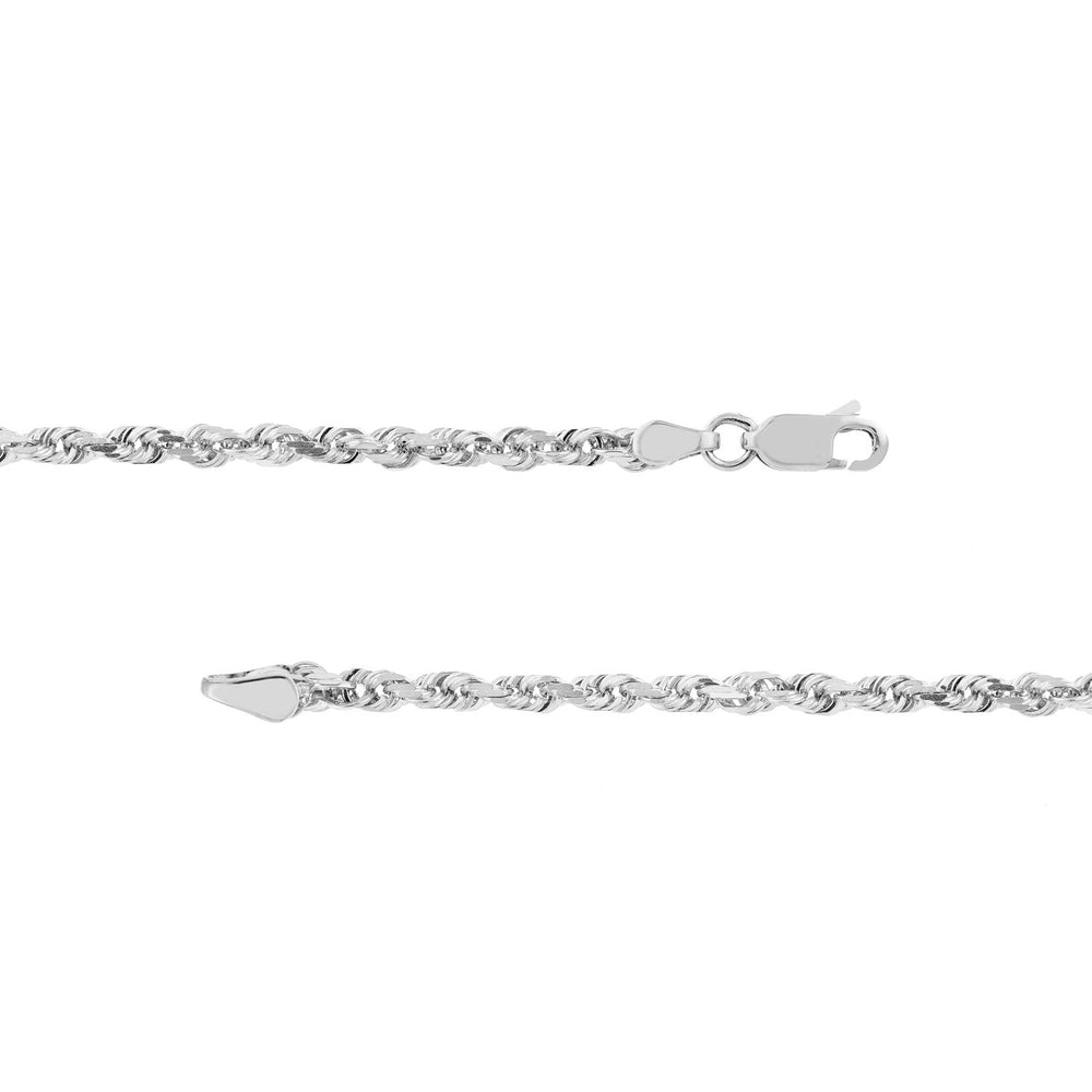 14K White Gold 3.00mm Solid Diamond Cut Rope Chain with Lobster Lock