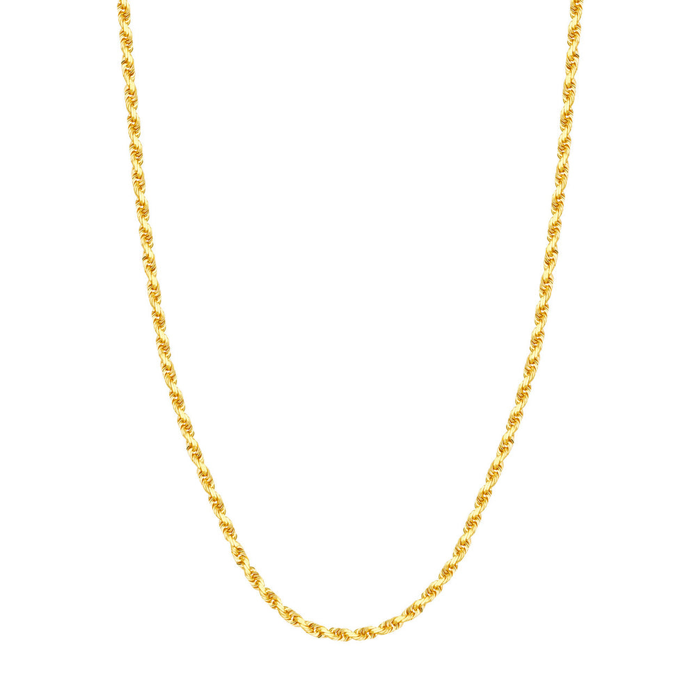14K Yellow Gold 3.75mm Solid Diamond Cut Rope Chain with Lobster Lock