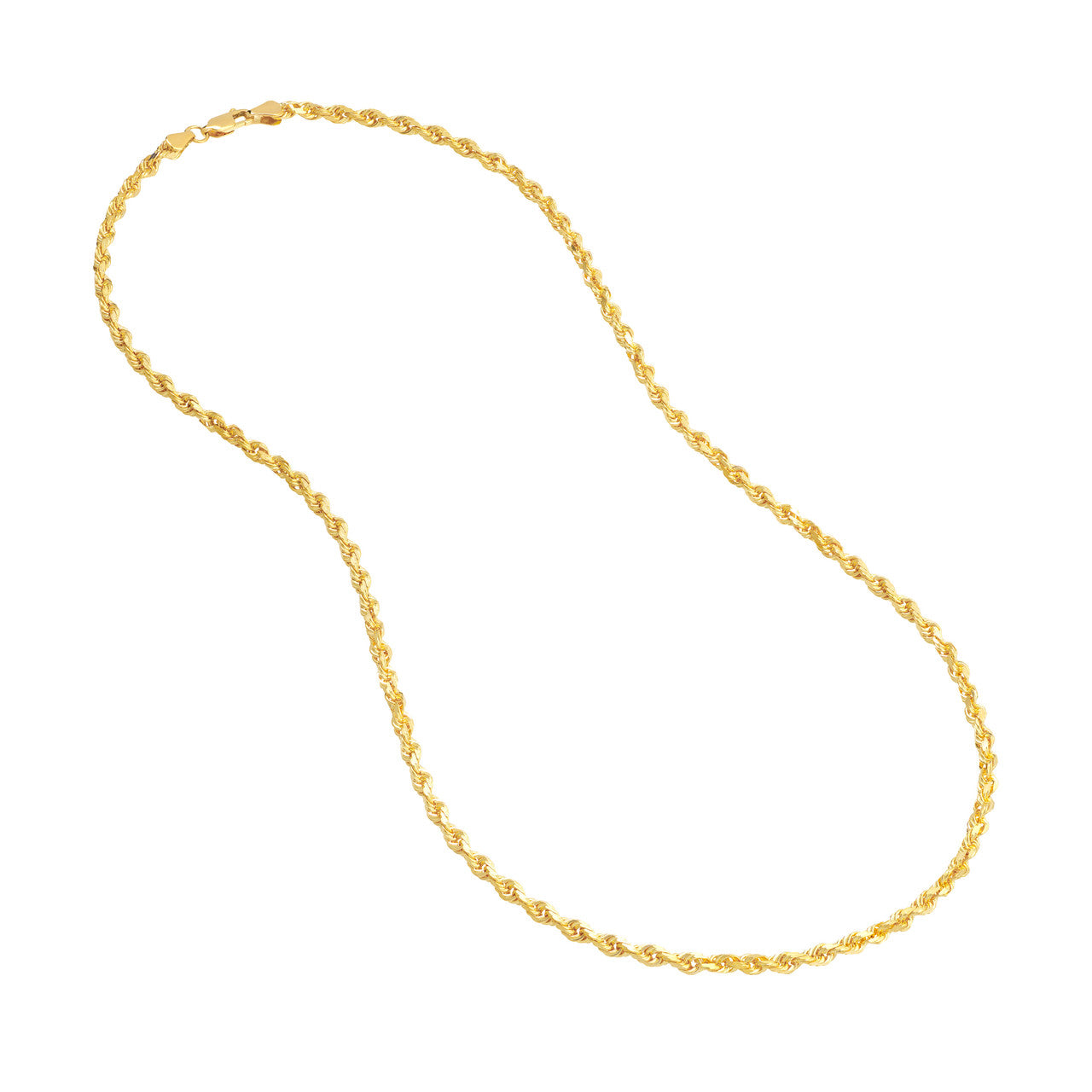 14K Yellow Gold 3.75mm Solid Diamond Cut Rope Chain with Lobster Lock