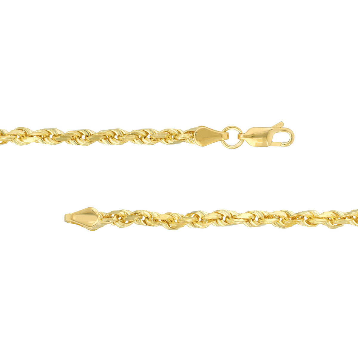 14K Yellow Gold 3.75mm Solid Diamond Cut Rope Chain with Lobster Lock