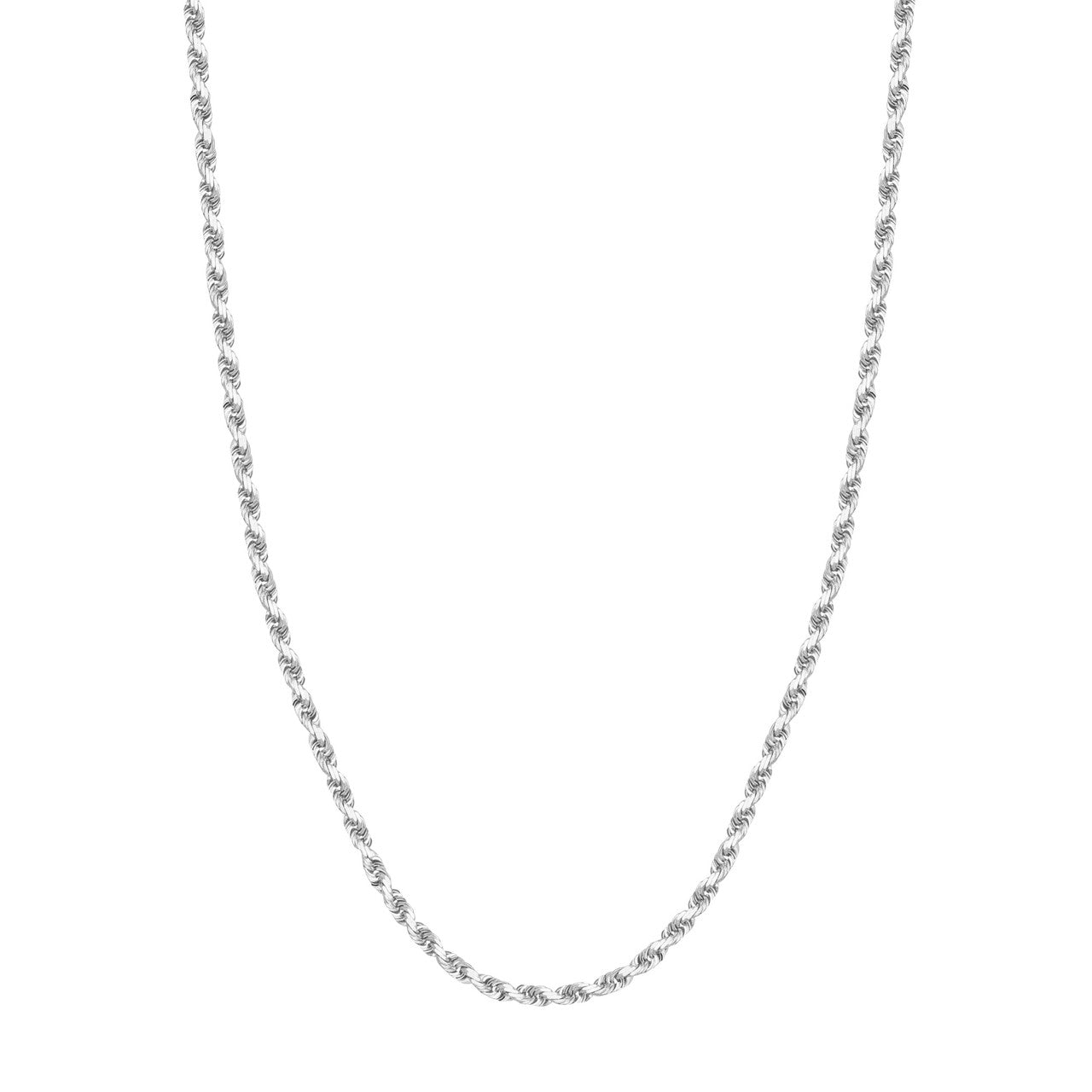 14K White Gold 3.75mm Solid Diamond Cut Rope Chain with Lobster Lock