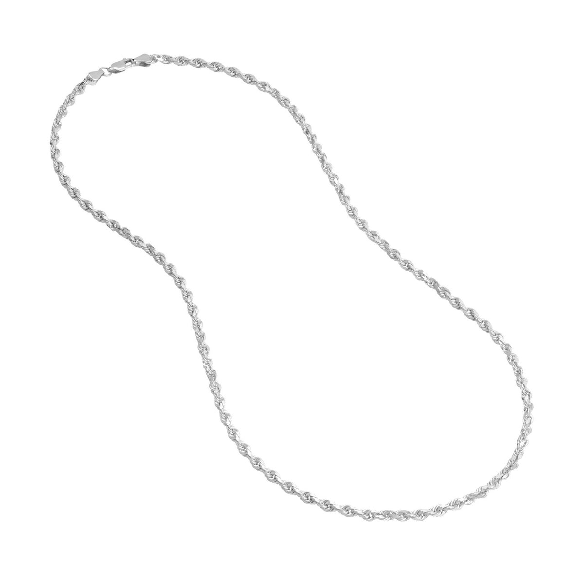 14K White Gold 3.75mm Solid Diamond Cut Rope Chain with Lobster Lock