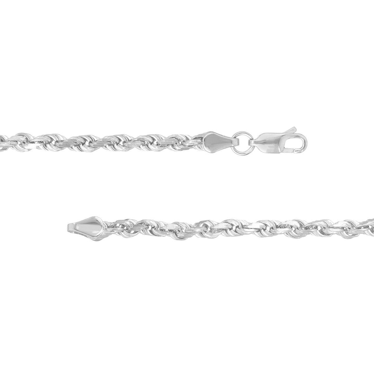 14K White Gold 3.75mm Solid Diamond Cut Rope Chain with Lobster Lock