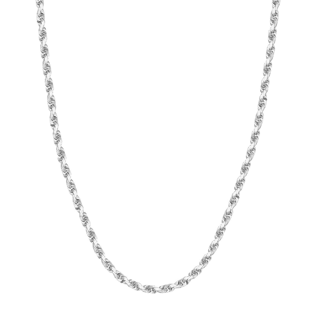 14K White Gold 4.50mm Solid Diamond Cut Rope Chain with Lobster Lock