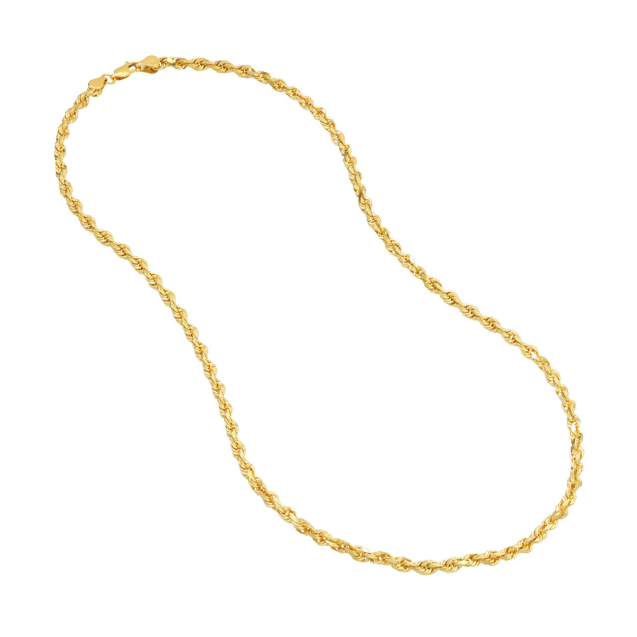 14K Yellow Gold 4.50mm Solid Diamond Cut Rope Chain with Lobster Lock