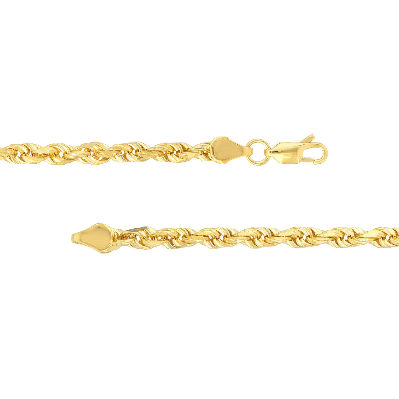 14K Yellow Gold 4.50mm Solid Diamond Cut Rope Chain with Lobster Lock