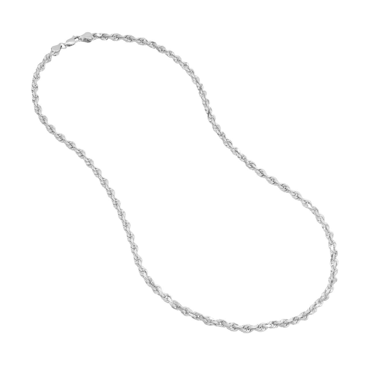 14K White Gold 4.50mm Solid Diamond Cut Rope Chain with Lobster Lock