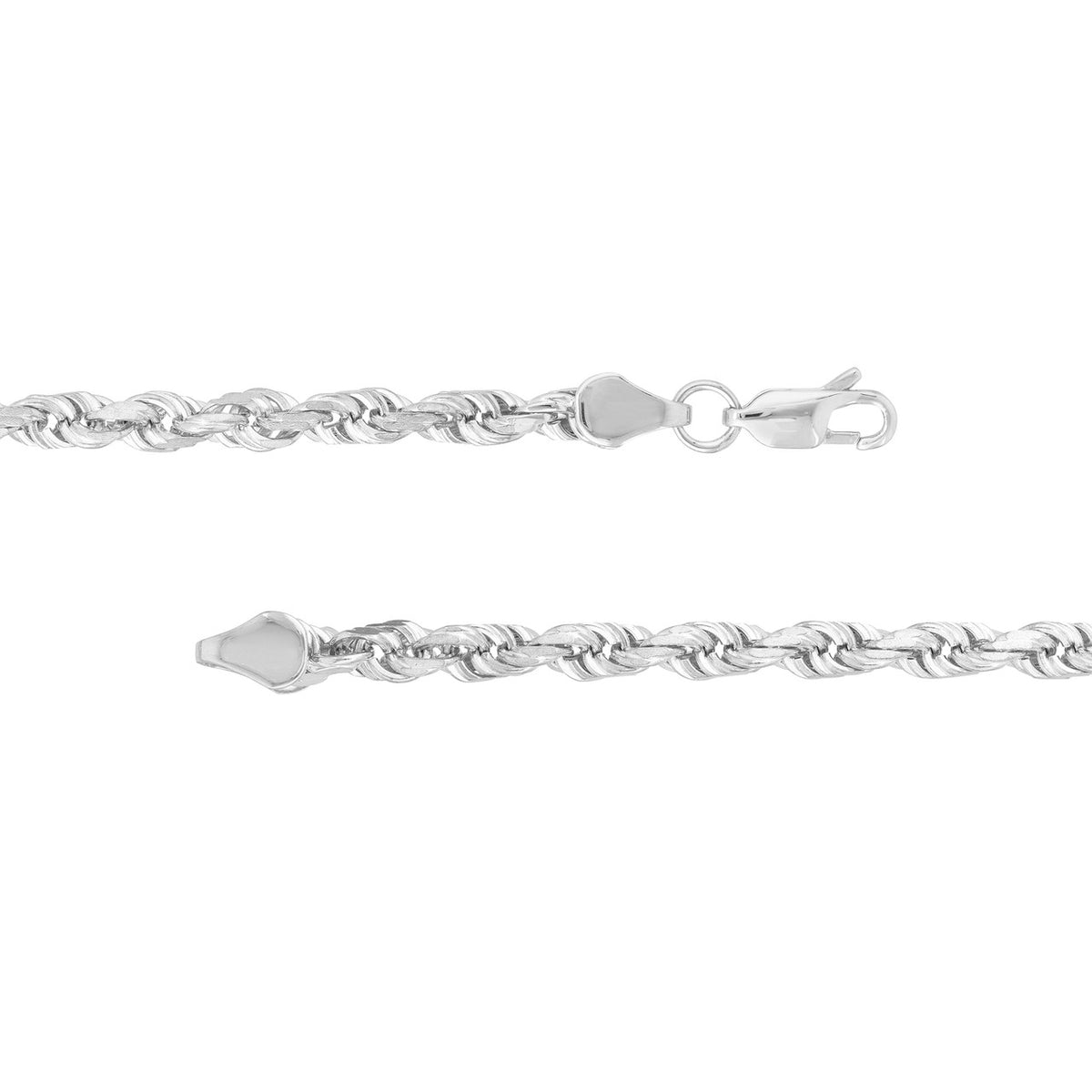 14K White Gold 4.50mm Solid Diamond Cut Rope Chain with Lobster Lock