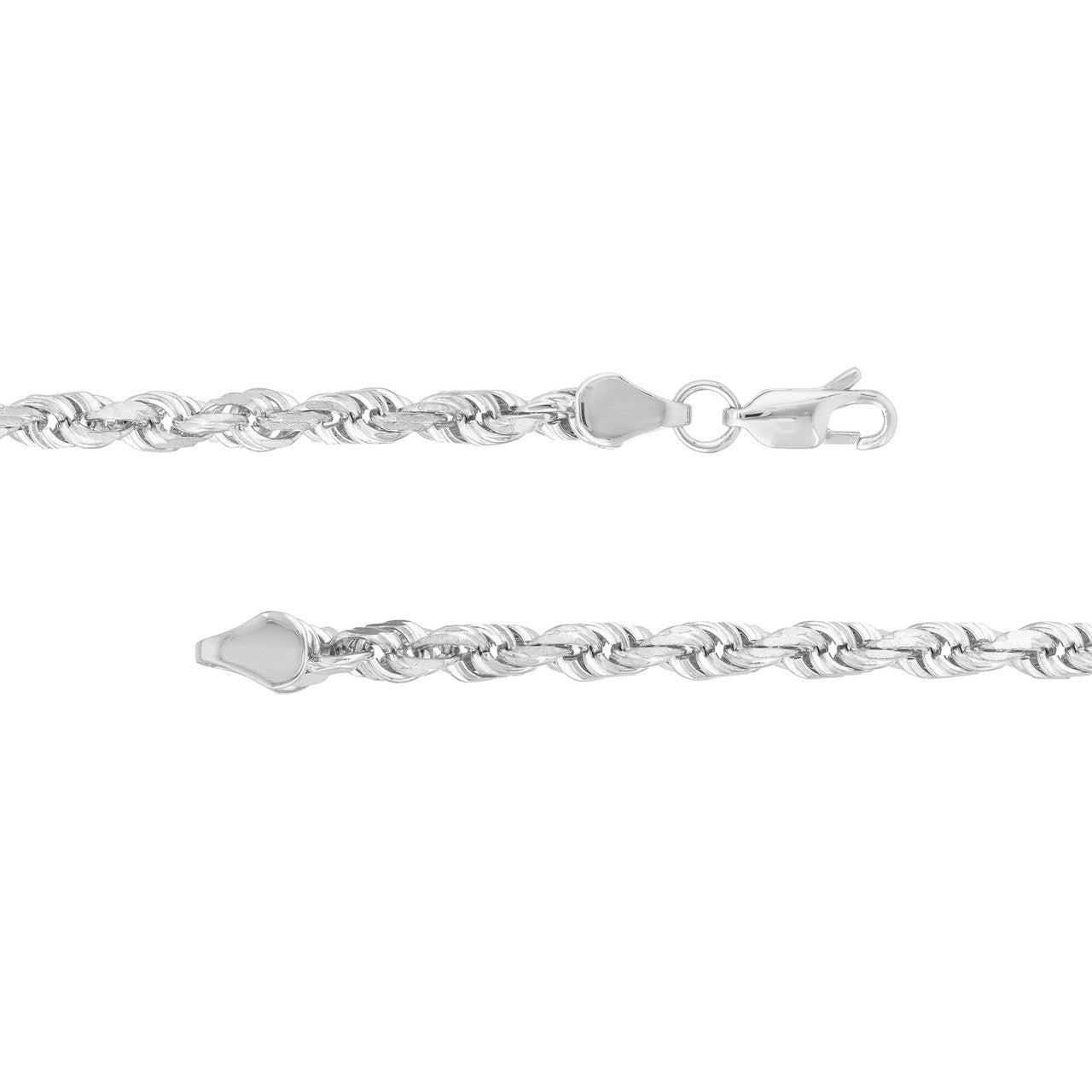 14K White Gold 4.50mm Solid Diamond Cut Rope Chain with Lobster Lock