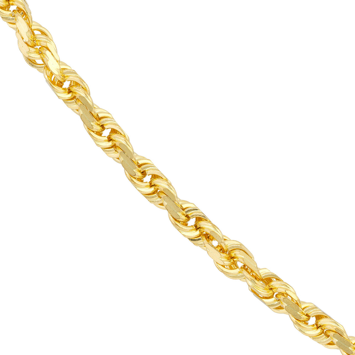 14K Yellow Gold 4.50mm Solid Diamond Cut Rope Chain with Lobster Lock