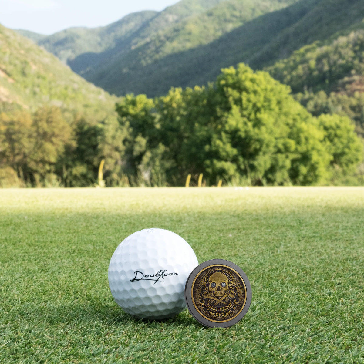 The Omen Classic Antique - Black Titanium &amp; Brass w/ Lab Grown Diamond Doubloon Golf Ball Marker