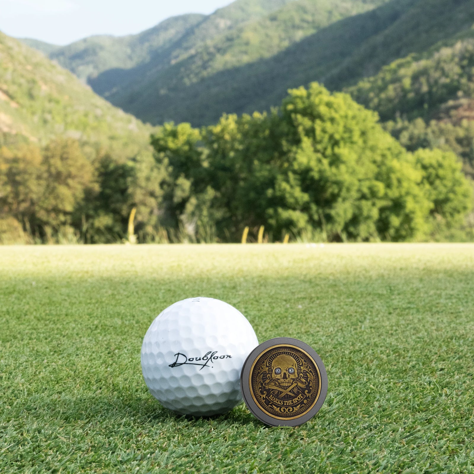 The Omen Classic Antique - Black Titanium & Brass w/ Lab Grown Diamond Doubloon Golf Ball Marker