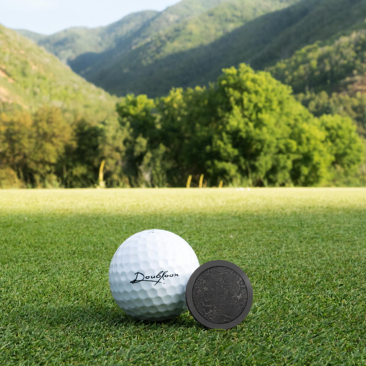 The Vagabond Dark - Black Titanium & Damascus Steel Doubloon Golf Ball Marker