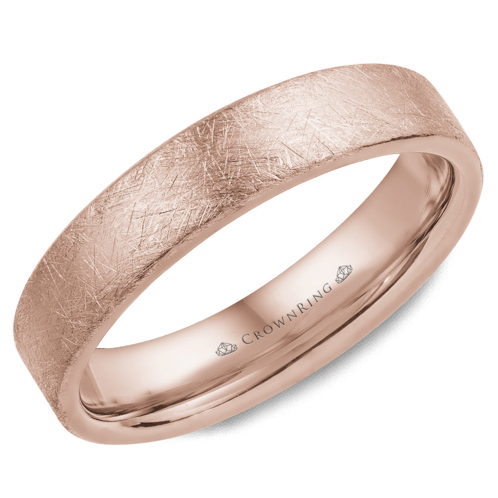 CrownRing 4MM Rose Gold Wedding Band with Diamond Brushed Center WB-025C4R