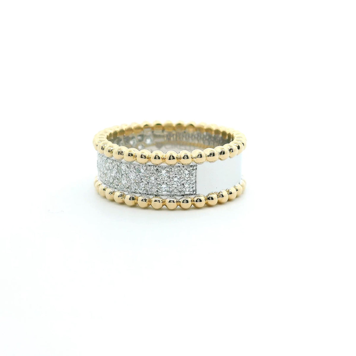 14K Yellow &amp; White Gold 0.63cttw. Diamond Pavé Center Beaded Edge Fashion Ring
