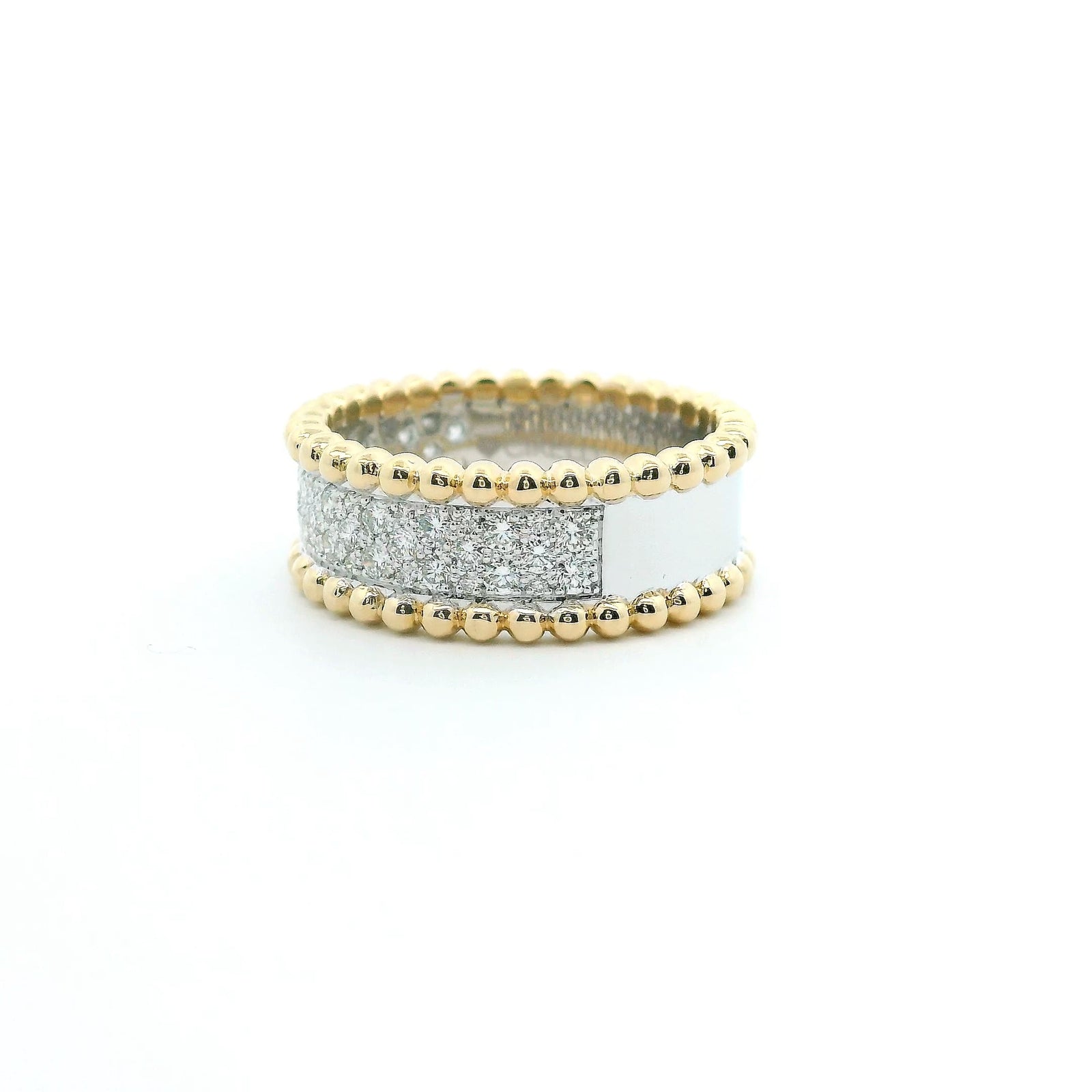 14K Yellow & White Gold 0.63cttw. Diamond Pavé Center Beaded Edge Fashion Ring