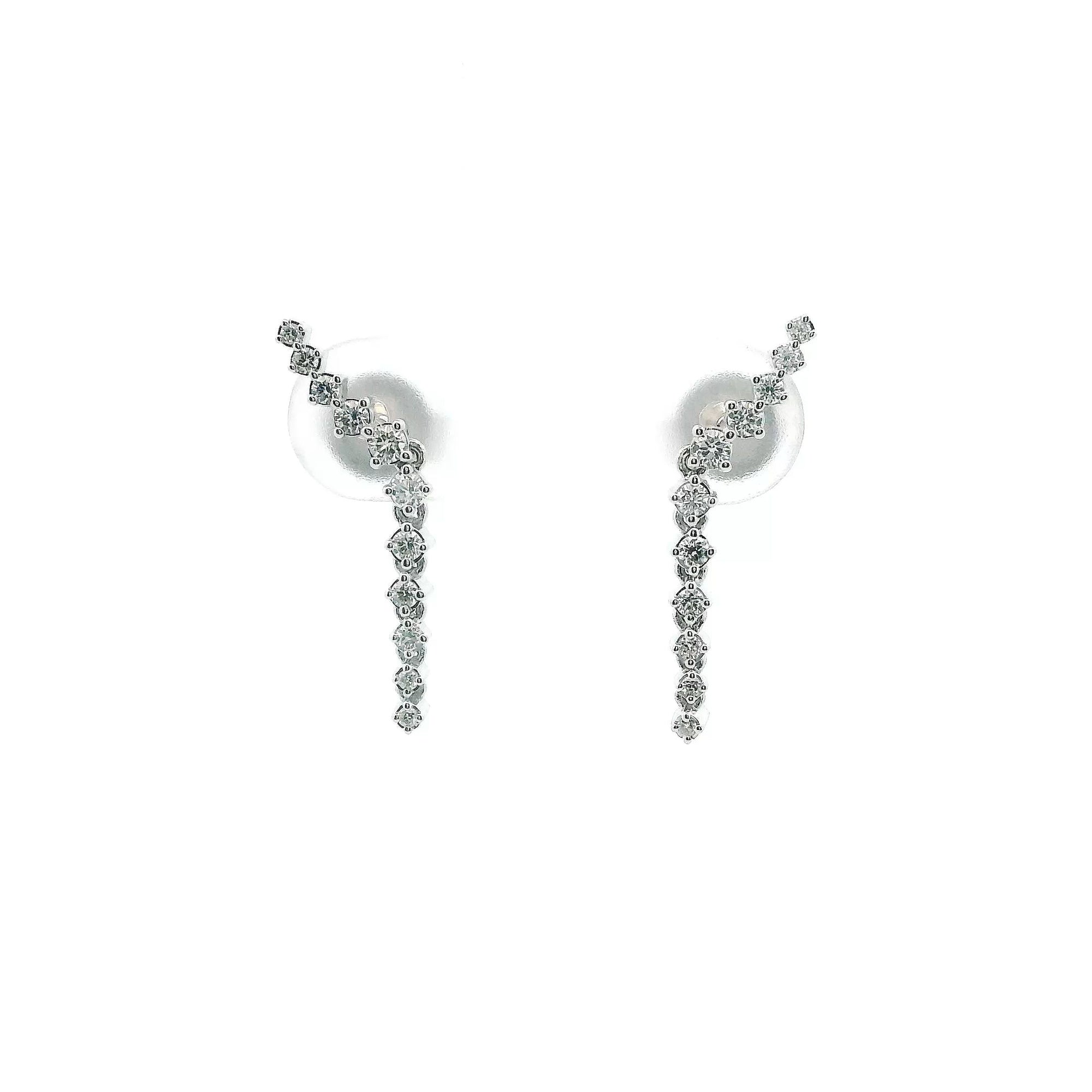 14K White Gold 0.23cttw. Diamond Curved Dangle Earrings