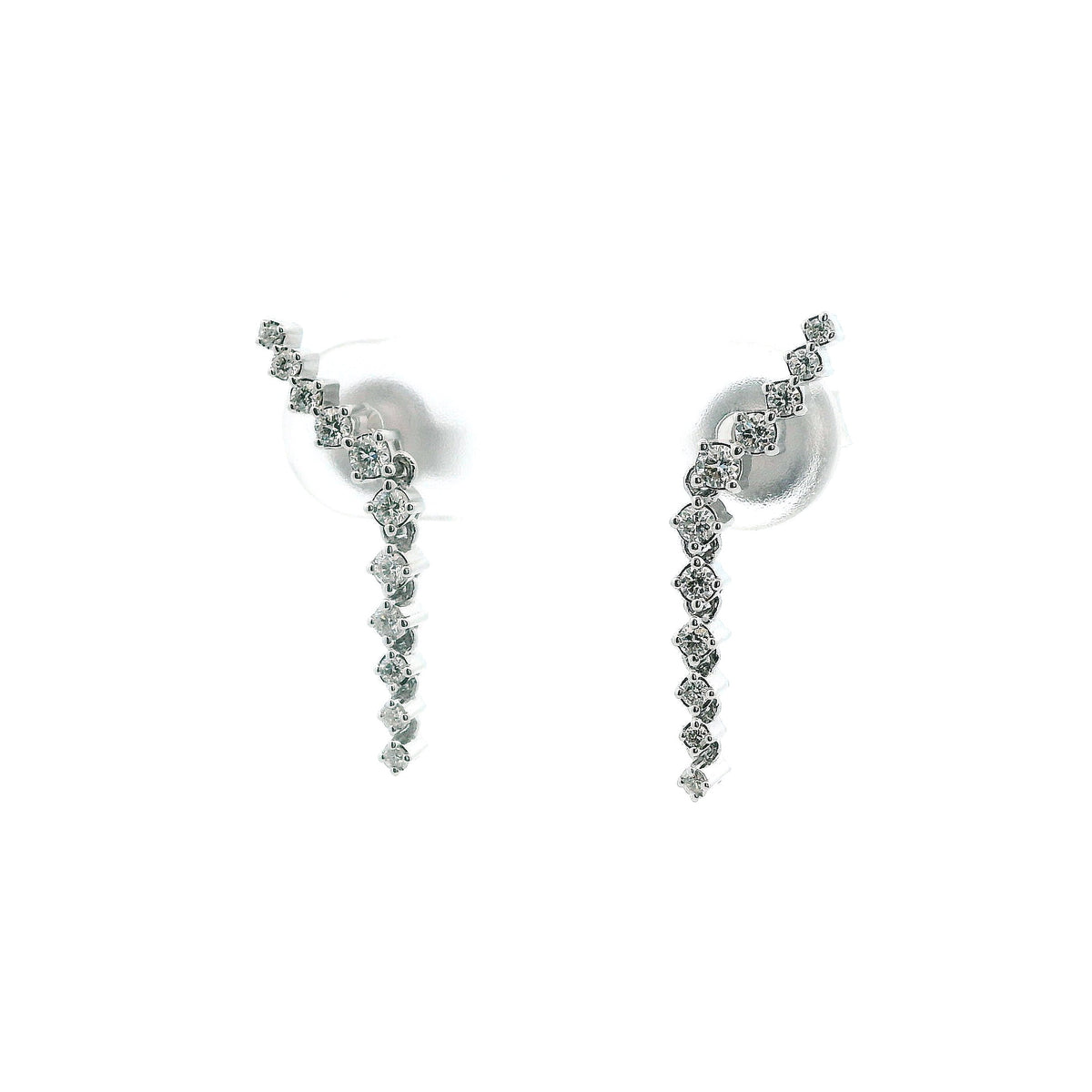 14K White Gold 0.23cttw. Diamond Curved Dangle Earrings
