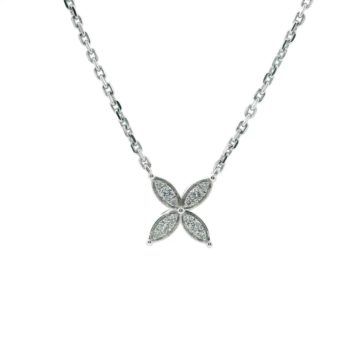 14K White Gold 0.11cttw. Diamond Floral Pendant Necklace