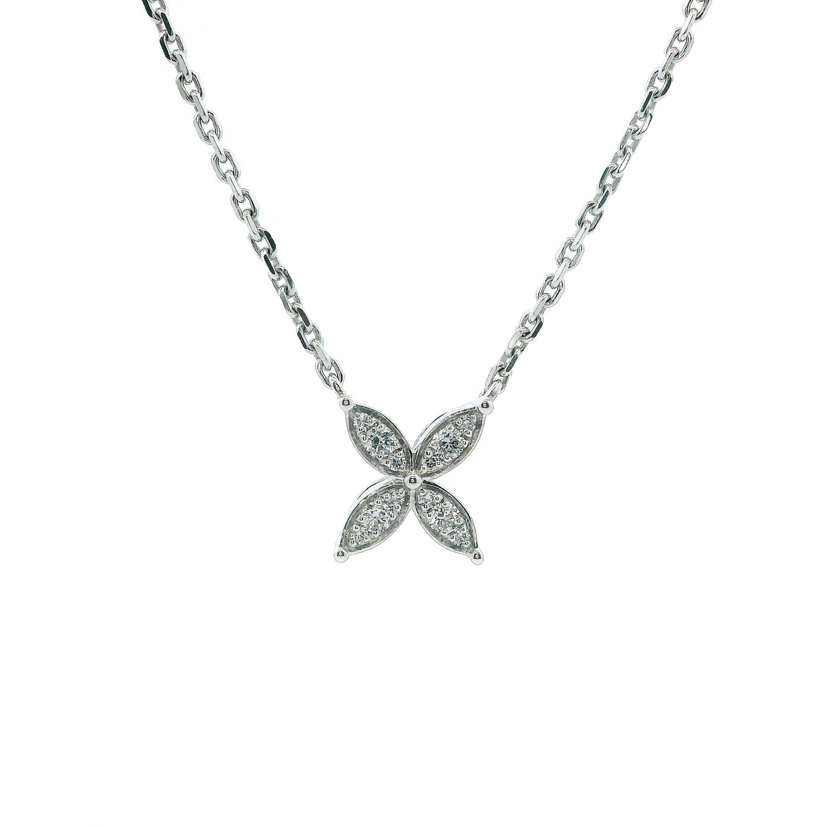14K White Gold 0.11cttw. Diamond Floral Pendant Necklace