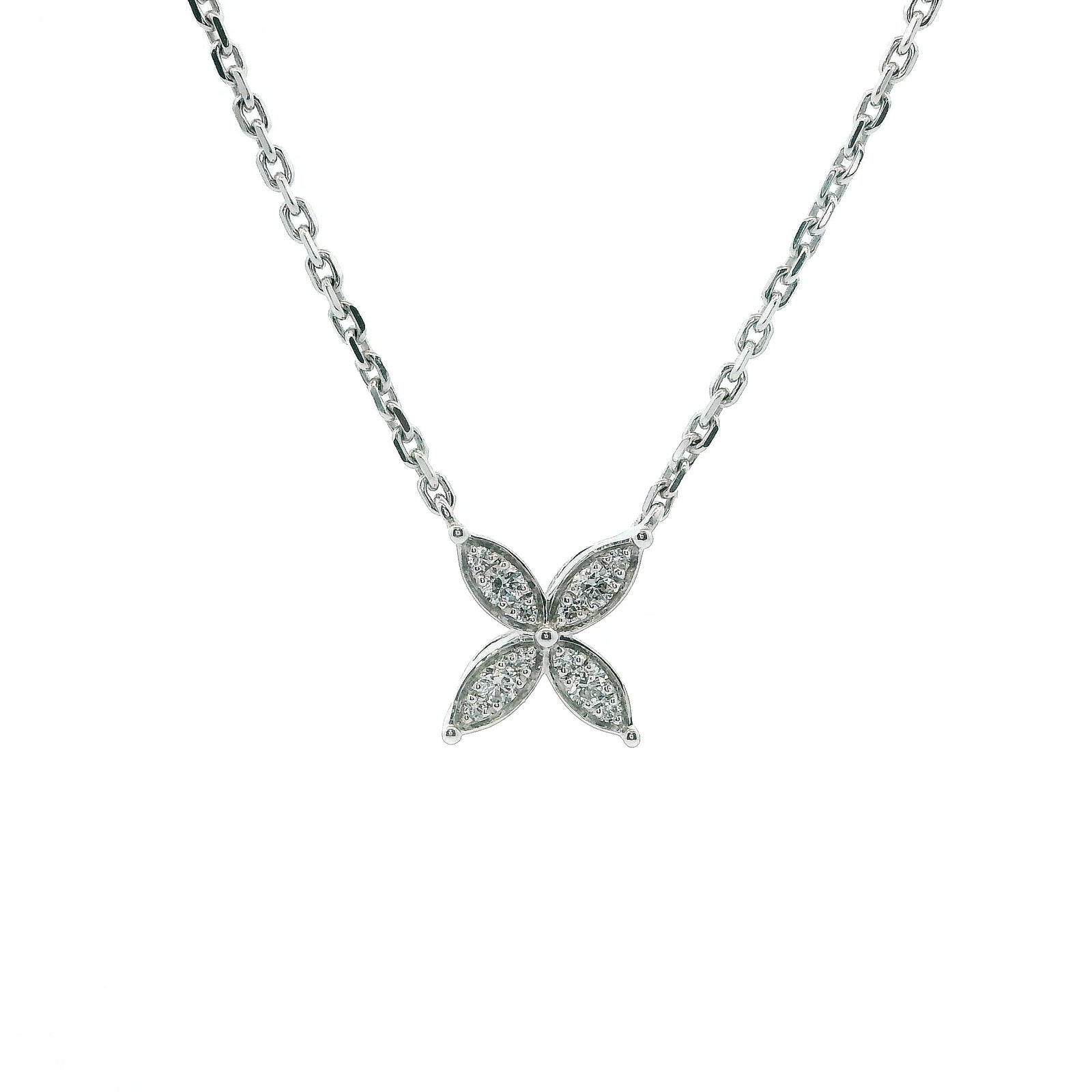 14K White Gold 0.11cttw. Diamond Floral Pendant Necklace
