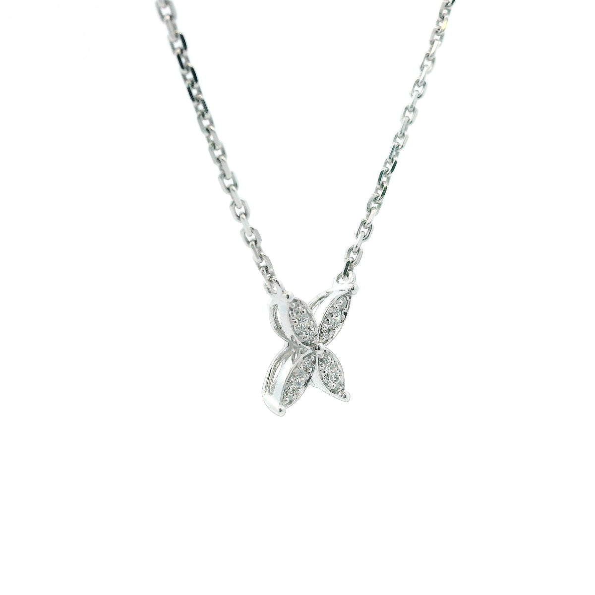 14K White Gold 0.11cttw. Diamond Floral Pendant Necklace