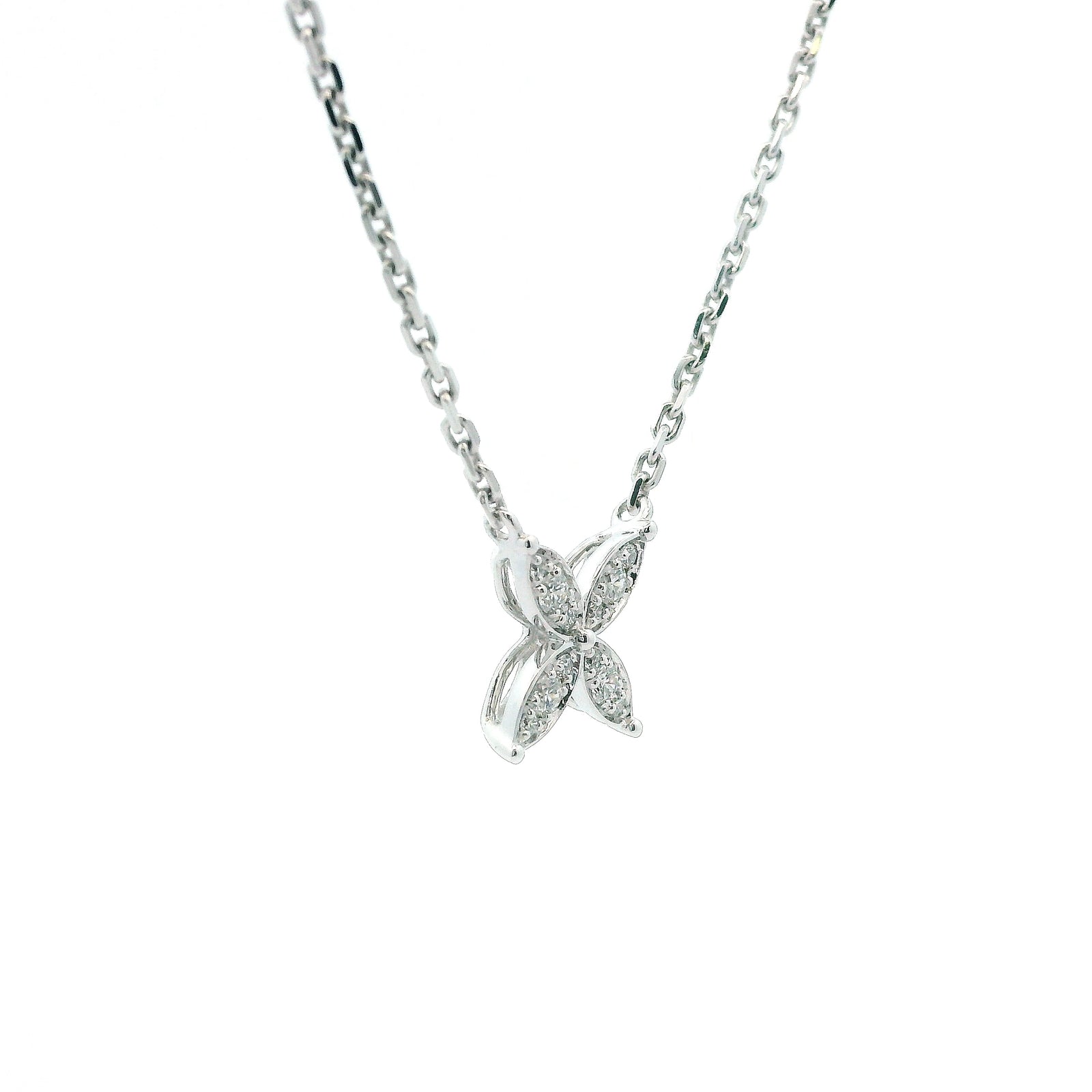 14K White Gold 0.11cttw. Diamond Floral Pendant Necklace