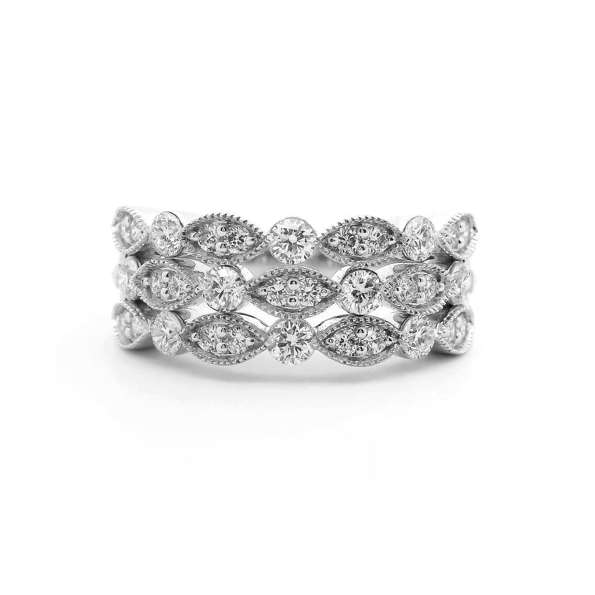 14K White Gold 0.87cttw. Diamond Multi Band Stackable Fashion Ring